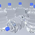 Clear Bottled Water with Blue Caps in Transparent Plastic Bottles and Multiple
