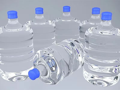Clear Bottled Water with Blue Caps in Transparent Plastic Bottles and Multiple 3d model