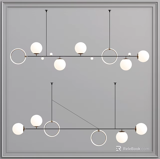 Modern Pendant Light Fixture with Circular Globe Shades and Metal Ring Accents 3d model 