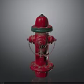Building Exterior Red Fire Hydrant With Green Top And Metal Chains