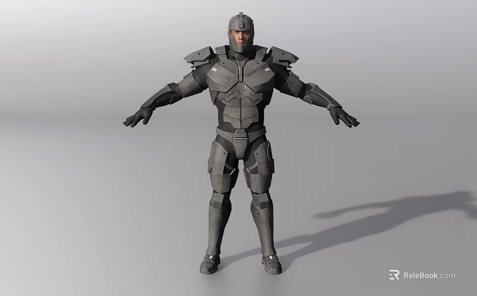 Man In Futuristic Gray Armored Suit With Arms Outstretched Full Body 3d model 