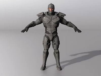 Man In Futuristic Gray Armored Suit With Arms Outstretched Full Body 3d model