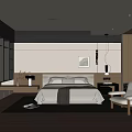 Modern Bedroom With White Bed Gray Throw Wooden Chair Framed Art Window Blinds And Rug