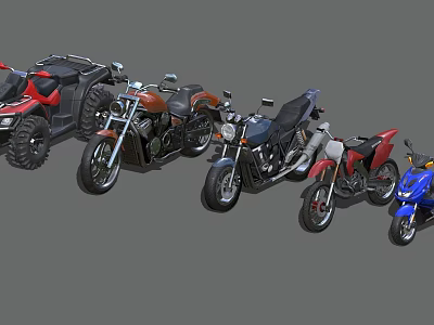 Various Types of Motorcycles Including Cruiser Street Bike and Off Road Models 3d model