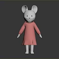 Cute White Rabbit Doll Wearing Pink Dress Against Soft Gray Gradient Background