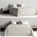 Modern Minimalist Double Bed With Vertical Striped Headboard And Nightstands 3d model