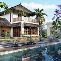 Luxury Boutique Villa Featuring Thatched Roof Swimming Pool And Tropical Garden View