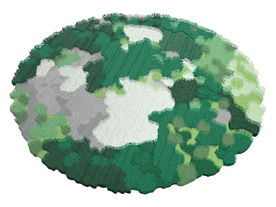 Green White Gray Round Carpet With Natural Landscape Pattern For Home Decor 3d model