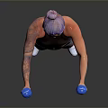 Woman With Purple Hair Lifting Blue Dumbbells In Activewear During Workout