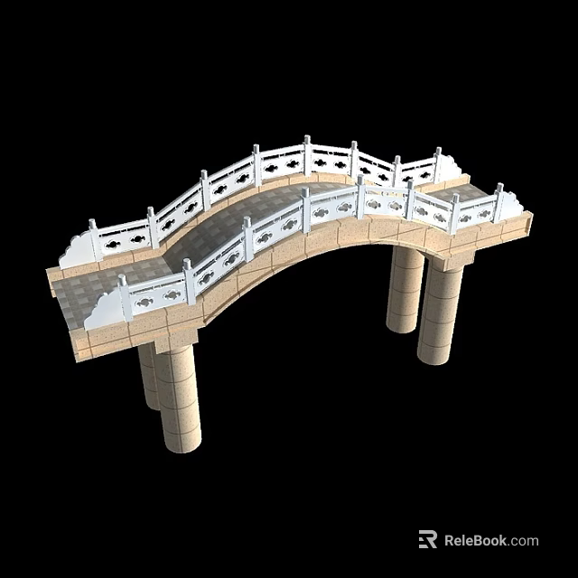Traditional Stone Arch Bridge With White Ornamental Railings And Supporting Pillars 3d model 