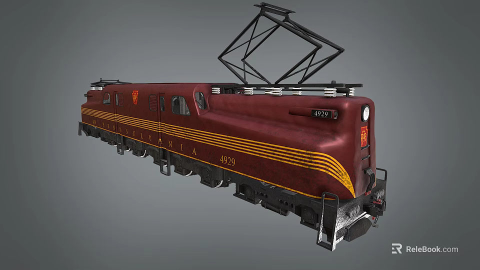 Maroon And Yellow Striped Electric Train Featuring Pantograph And Number 4023 3d model 