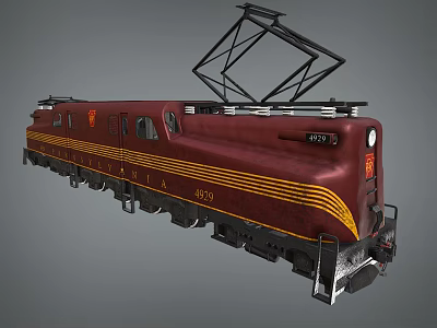 Maroon And Yellow Striped Electric Train Featuring Pantograph And Number 4023 3d model