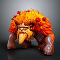 Fantasy Character And Mythical Creature With Orange Flame Fur Horns Beard And Red Mushroom Decorations