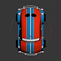 Red And Blue Vintage Car With Stripes Rounded Body And Chrome Details