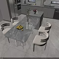 Modern Dining Table Set With Marble Countertop And Four Chairs In Kitchen Space 3d model