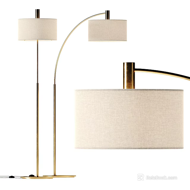 Elegant Modern Floor Lamp With Golden Stand Beige Lampshade For Home Interior 3d model 