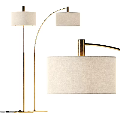 Elegant Modern Floor Lamp With Golden Stand Beige Lampshade For Home Interior 3d model