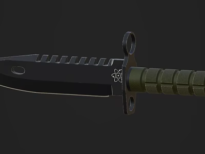 Tactical Military Knife With Serrated Blade Green Textured Grip And End Ring 3d model