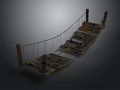 Rustic Suspension Bridge With Wooden Planks Ropes And Support Posts 3d model