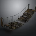 Rustic Suspension Bridge With Wooden Planks Ropes And Support Posts