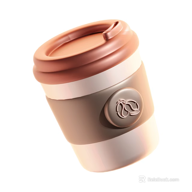 Hot Beverage Insulated Mug Featuring Brown Lid Gray-Brown Body And Circular Logo Design 3d model 