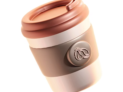 Hot Beverage Insulated Mug Featuring Brown Lid Gray-Brown Body And Circular Logo Design 3d model