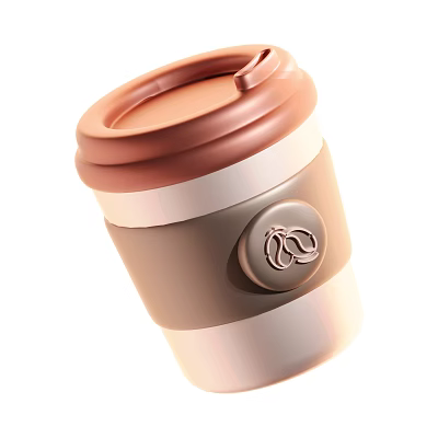 Hot Beverage Insulated Mug Featuring Brown Lid Gray-Brown Body And Circular Logo Design 3d model