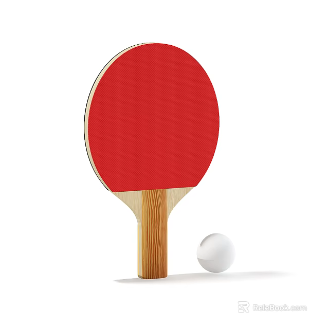 High Quality Red Table Tennis Racket With Wooden Handle And White Ball Sports Equipment 3d model 