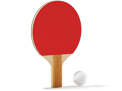 High Quality Red Table Tennis Racket With Wooden Handle And White Ball Sports Equipment 3d model