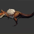 Fantasy Dinosaur Character With Orange Scales White Feathers And Horned Head