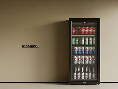 Black MolteniC Display Refrigerator Stocked With Beverage Cans And Bottles 3d model