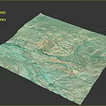 3D Geographical Terrain Model With Colored Mountain Ranges And Rivers
