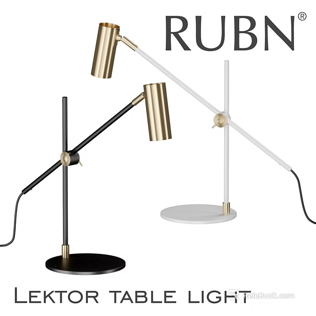 Modern Adjustable Arm Table Lamp With Gold Metal Shade And Black White Base 3d model 