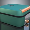 Teal Green Compact Electronic Appliance With Orange Top Gold Accents And Brand Logo