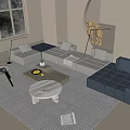 Modern Sectional Sofa with Coffee Tables in Gray Blue Beige for Cozy Living Room