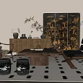 Wind Sofa Coffee Table Combination Decorative Cabinet Screen Ornaments Combination 3d model