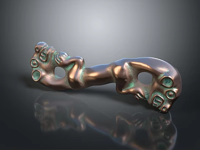 Ancient Bronze Artifact With Intricate Patterns Green Patina And Reflective Surface 3d model