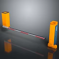 Automatic Parking Barrier Gate With Yellow Control Cabinets And Red White Striped Boom