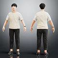 Man In Light Colored T Shirt Black Pants And Black Shoes Front Back Views