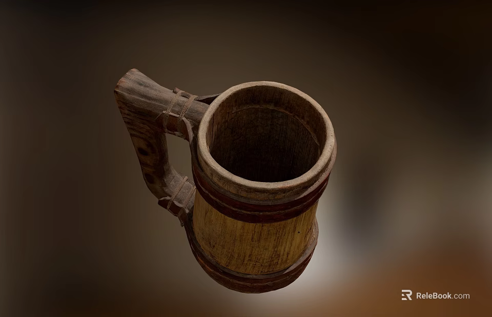 Rustic Wooden Tableware Set With Barrel Shaped Mug Handle And Natural Wood Texture Design 3d model