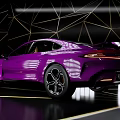Purple Modern Sports Car in Display Setting with Geometric Lines and Spotlight