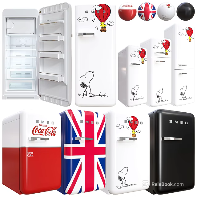 Various Mini Fridges With Snoopy Coca Cola Union Jack Patterns And Designs 3d model