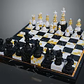 Elegant Marble Chess Set With Black White Gold Pieces For Home Decor