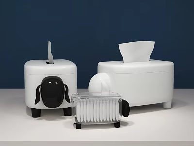 Modern White Bathroom Essentials Set With Tissue Box And Toothbrush Holder 3d model