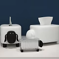 Modern White Bathroom Essentials Set With Tissue Box And Toothbrush Holder 3d model