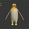 3D Rendered Emperor Penguin With Yellow Orange Neck Black White Body Standing On Gray Background