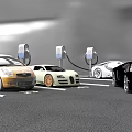 Various Cars Including Sedans And Sports Cars Charging At Electric Station