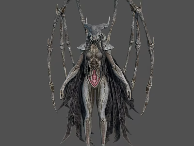 Mythical Creature Character Design Featuring Biomechanical Limbs Intricate Armor Horned Headpiece And Dark Flowing Cape 3d model