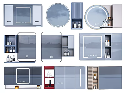 Modern Bathroom Mirror Designs With Storage Cabinets And Round Square Shapes 3d model