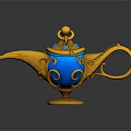 Mythical Genie Creature With Golden Magic Lamp Blue Ornate Chain And Decorative Base